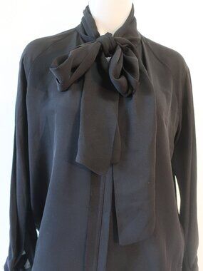 Womens Juan Carlos Obando Black (Item- 77) Pure Silk Tie Neck Blouse Top 2